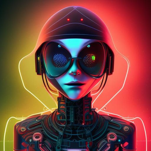 Cyborg Hacker in Cyberpunk Style with Neon Highlights