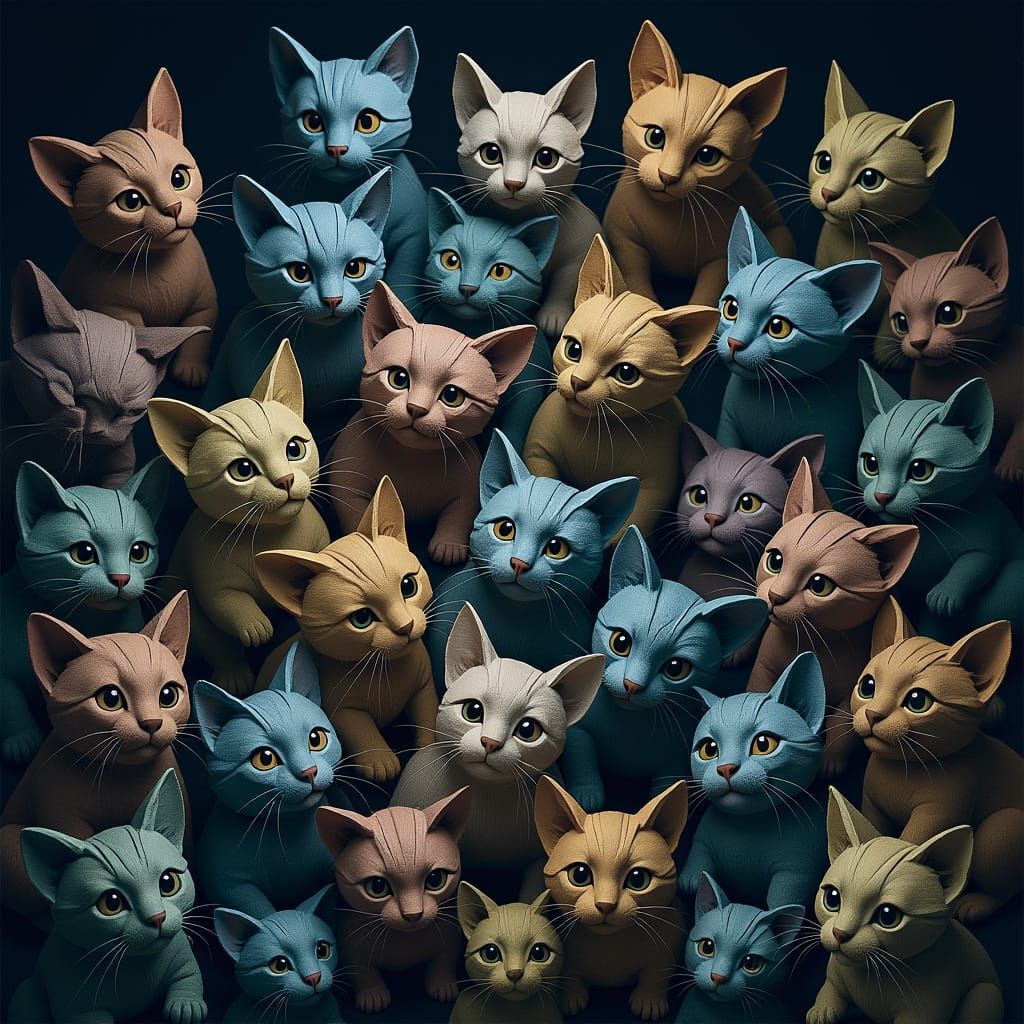 Origami Kittens Crowd Together in Hyperrealistic Art