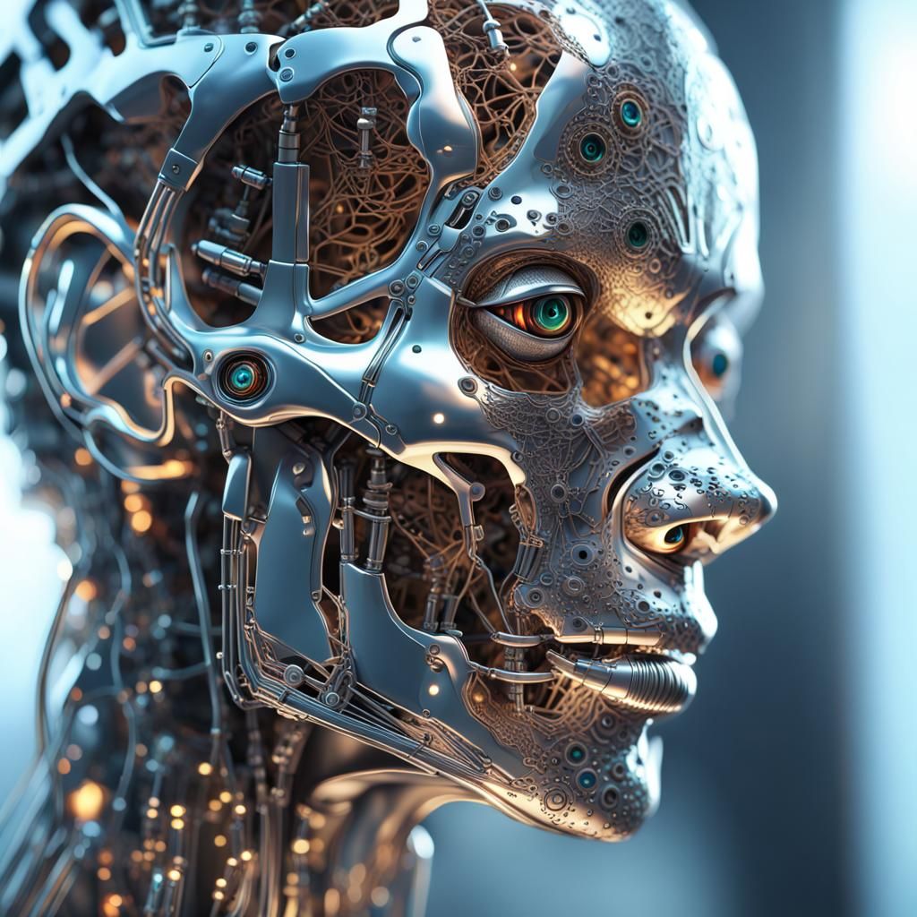 Futuristic Cyborg with Robotic Skeleton in Sci-Fi Style