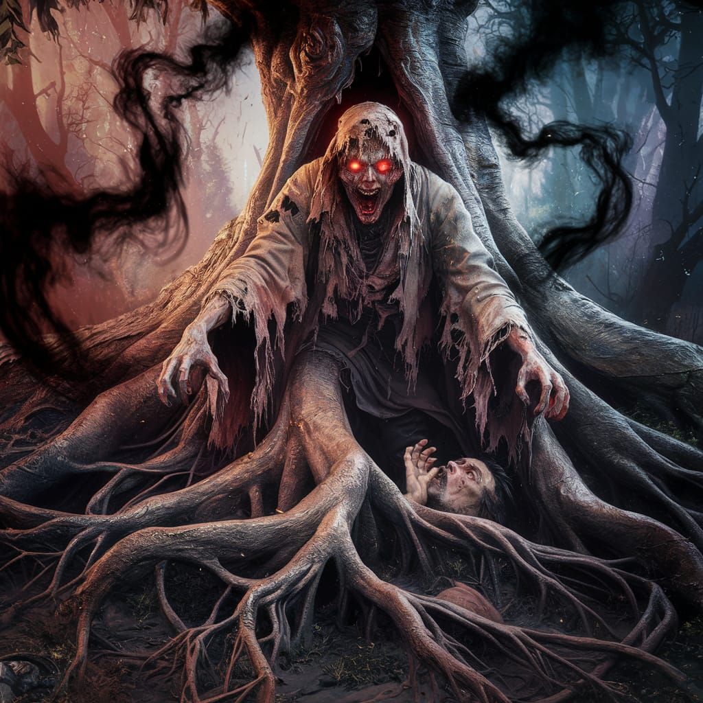 Terrifying Ghostly Figure Emerges from Peepal Tree