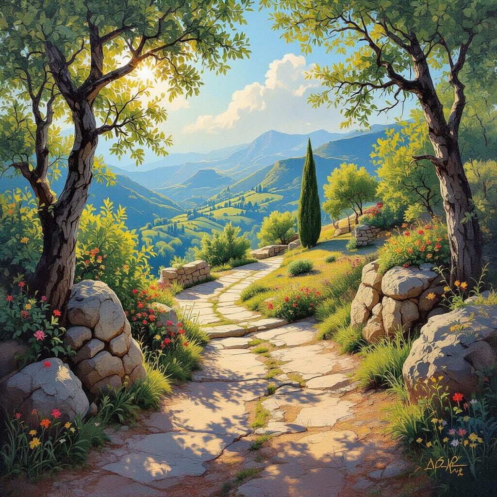 Life's Journey: A Vibrant Oil Painting of Challenges and Joy...