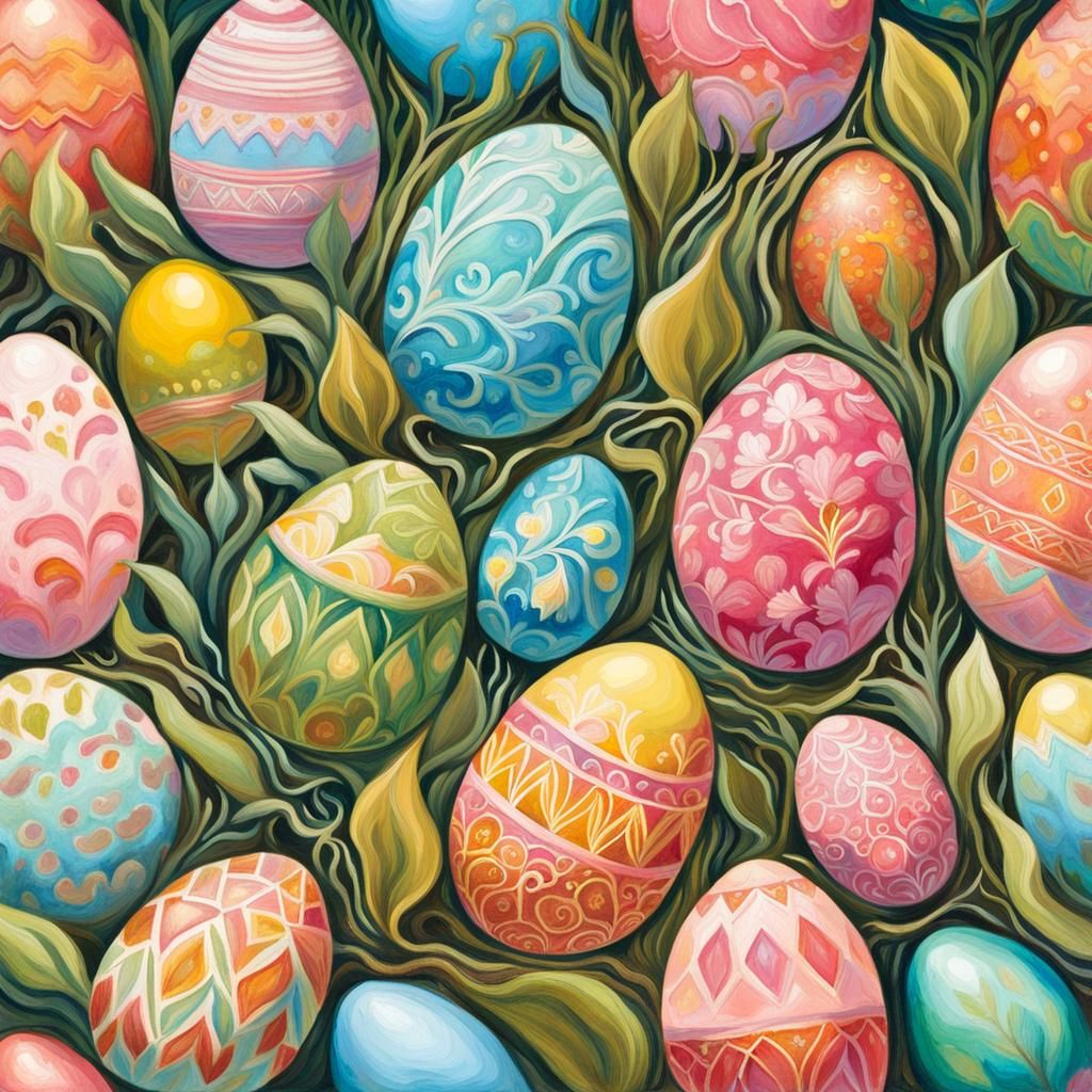 Colorful Easter Eggs in Impressionist Gouache Style