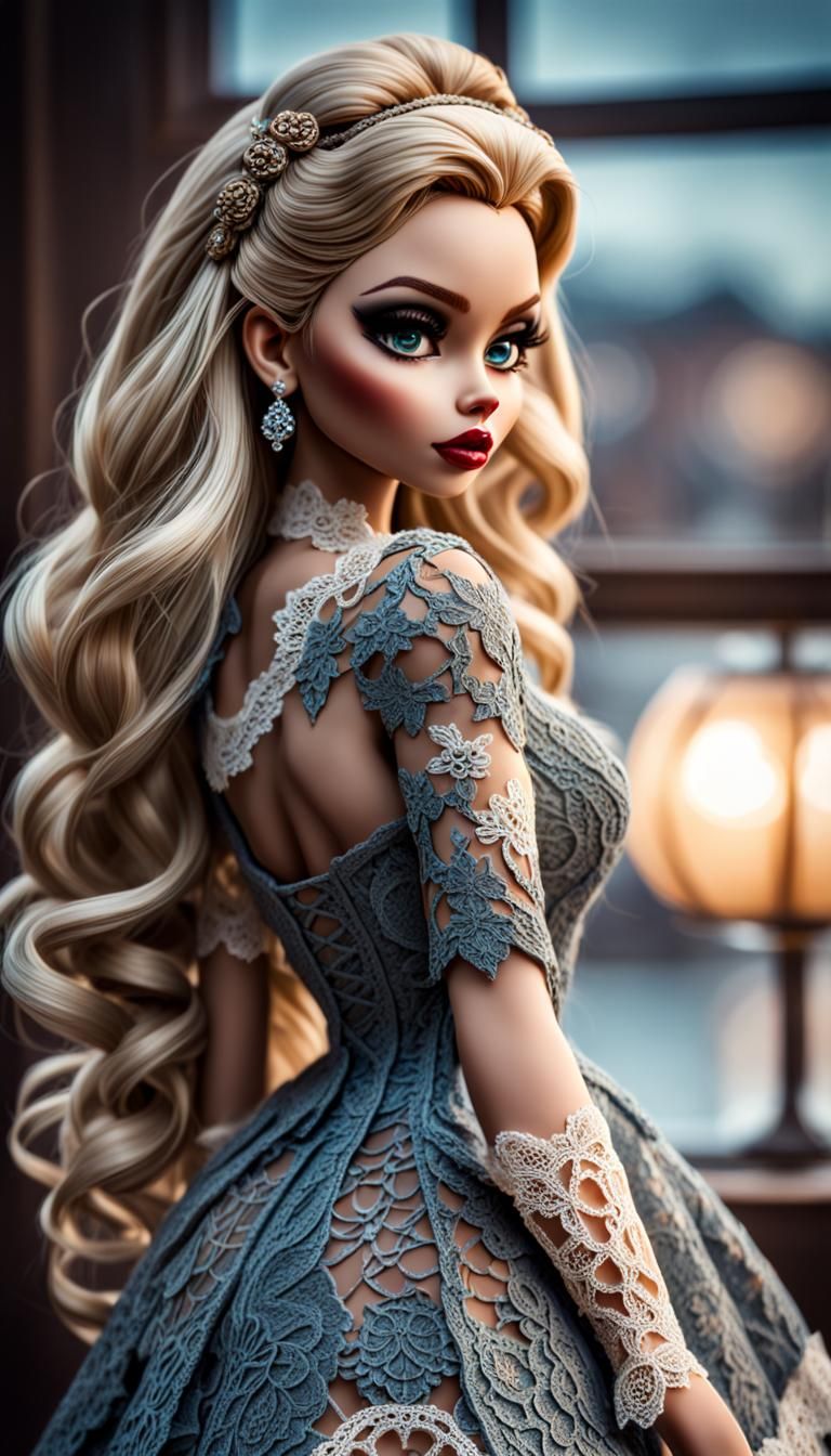 Hyperrealistic Bratz Doll in Line Art Style