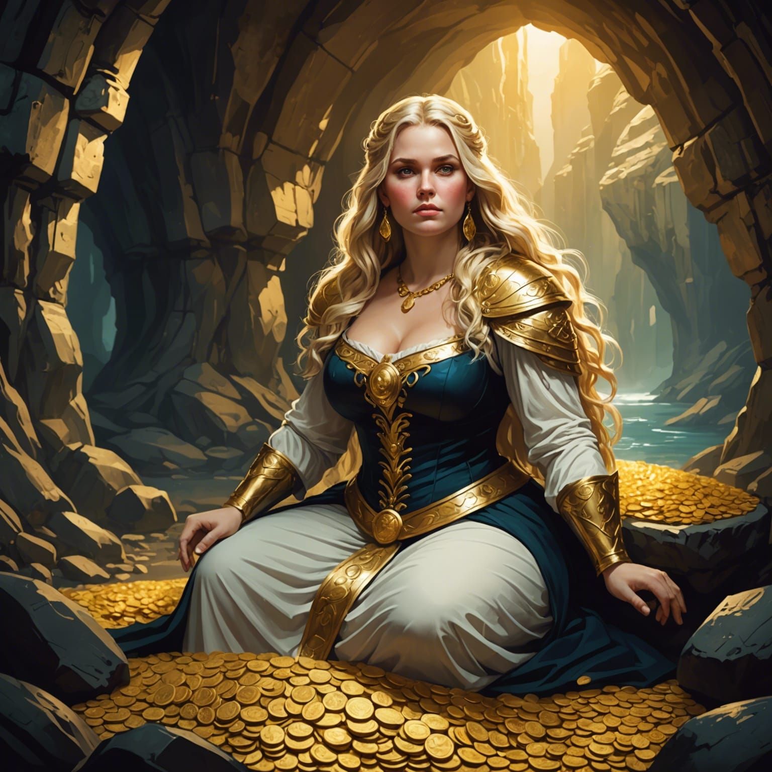 Kriemhild Surrounded by Gold Coins in Cave