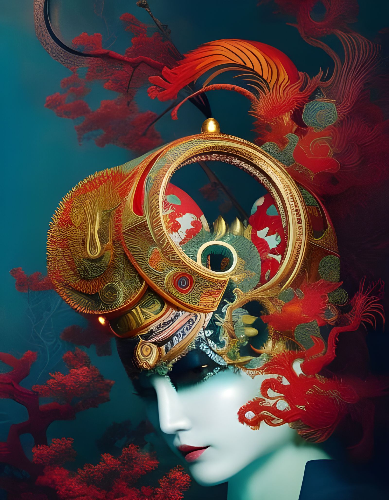 Aries as Futuristic Samurai in Chinoiserie Style