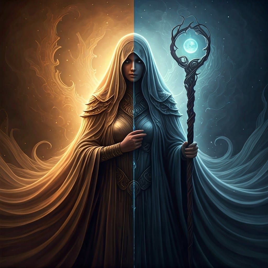 Mystical Woman Between Worlds in Jamie Hewlett Style