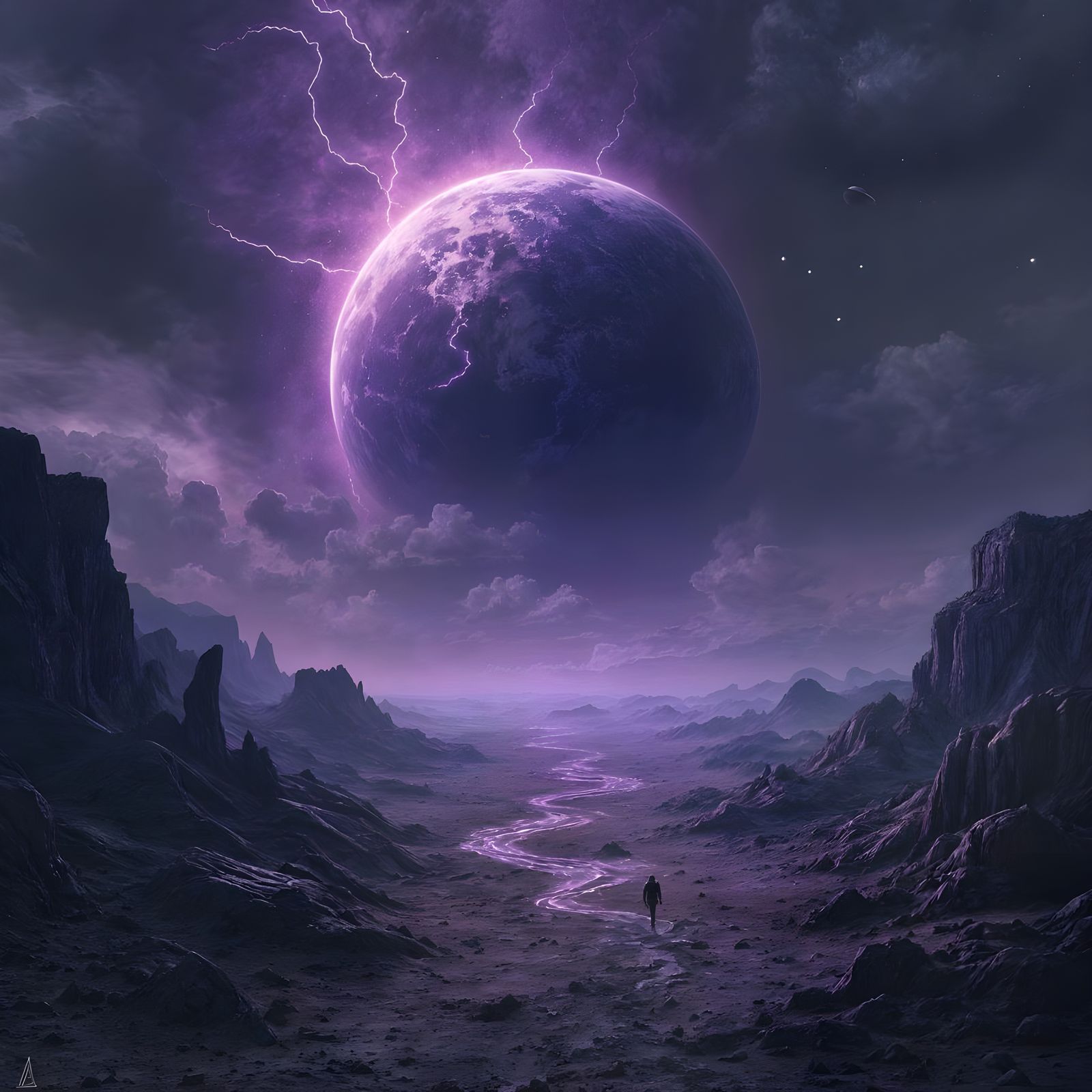 Cosmic Wasteland Planet in Dramatic Watercolor