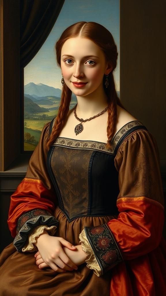 Renaissance Portrait of a Young Woman in Da Vinci Style