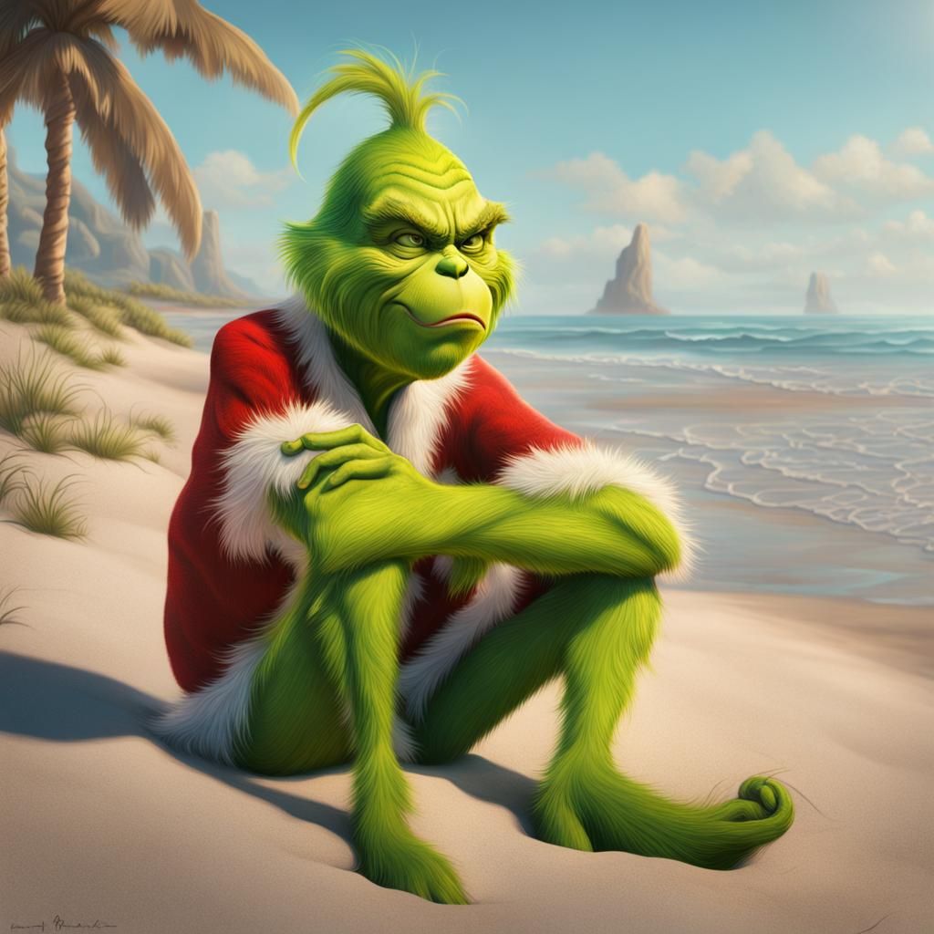 The Grinch Chilling on the Beach in Splash Art
