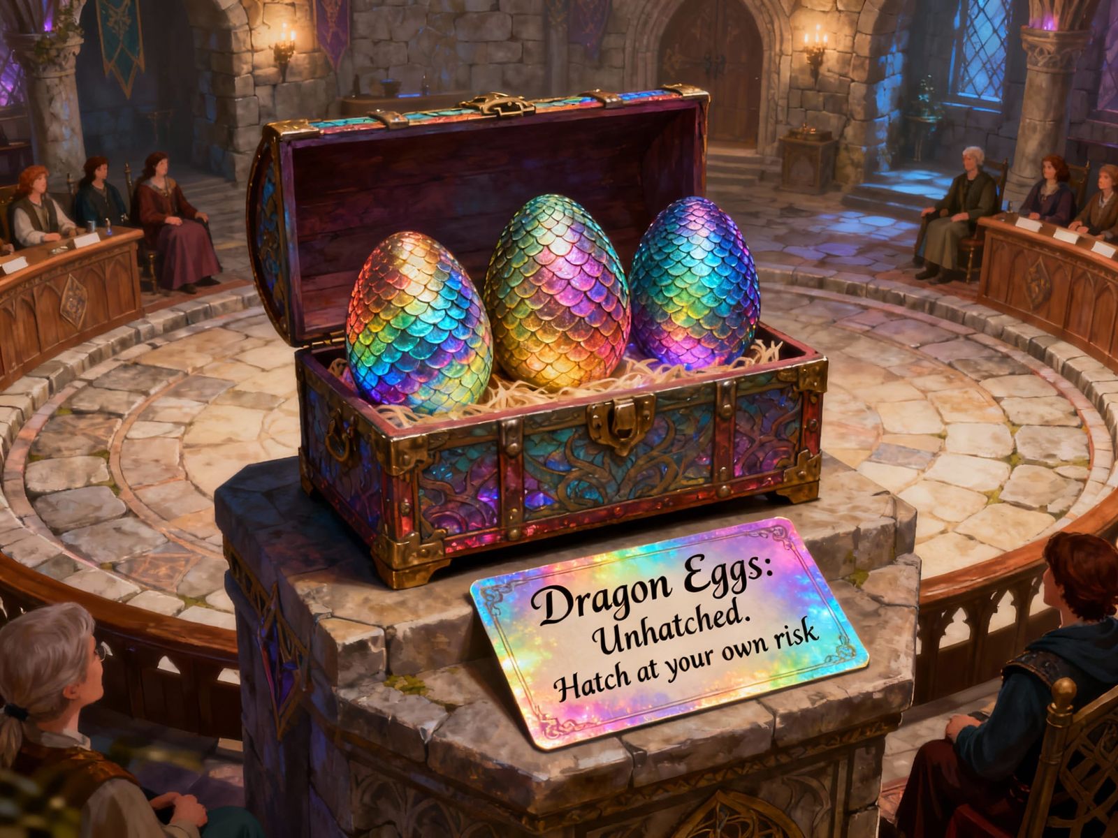 Colourful Dragon Eggs in Ornate Chest