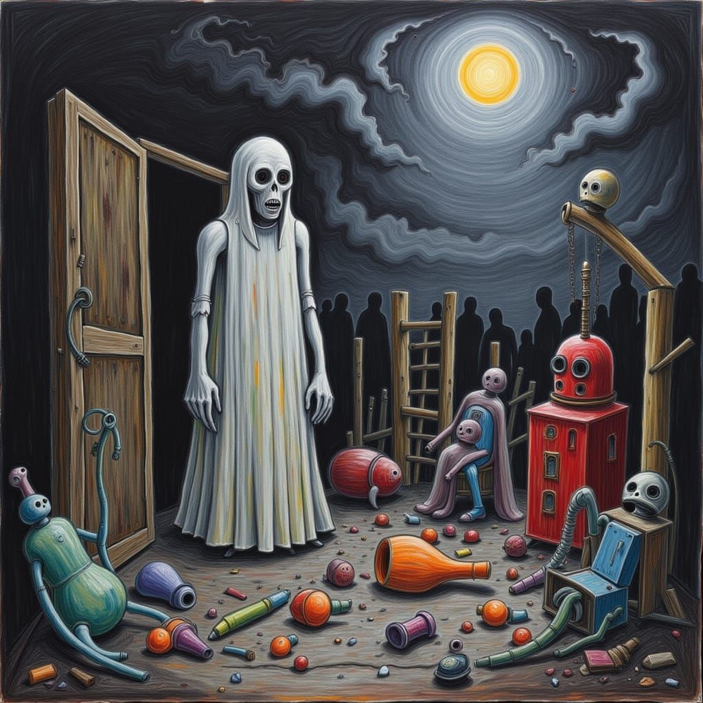 Ghost Enters Haunted House Party of Creepy Creatures