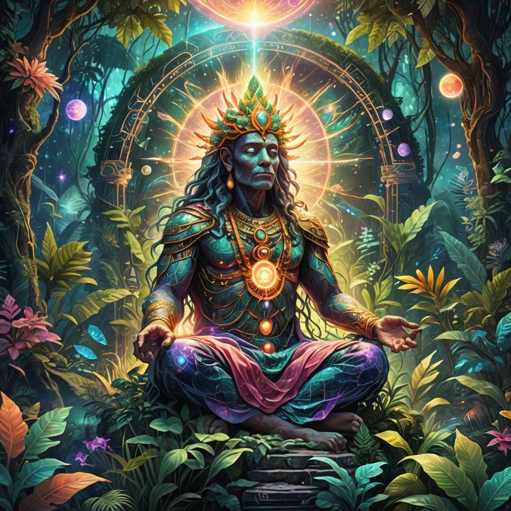 Astral Being in Jungle: Visionary Art Illustration