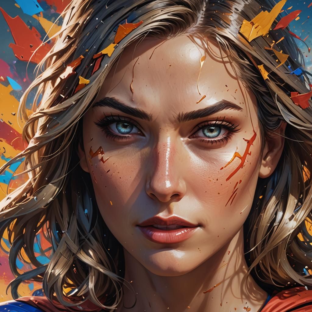 Hyperrealistic Super Girl Portrait in Full Screen
