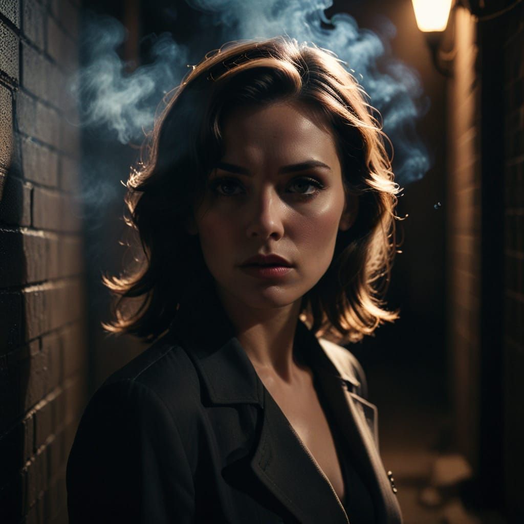 Suspicious Woman in Film Noir Alleyway