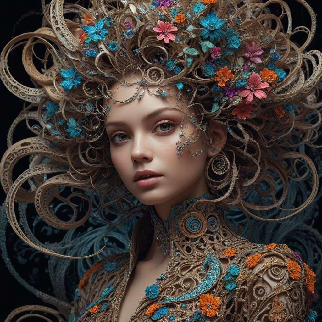 Fractal Spirals Reveal a Fairy in Digital Art