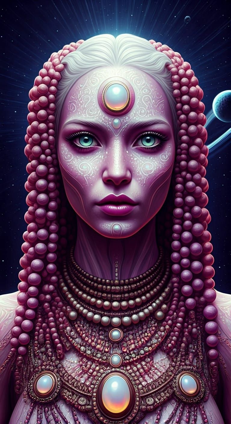 Alien Woman with Opal Skin in Sci-Fi Starbase