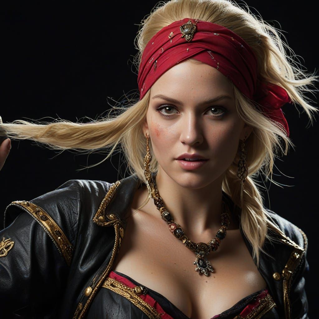 Pregnant Pirate Pinup Poses in Vibrant Splash Art