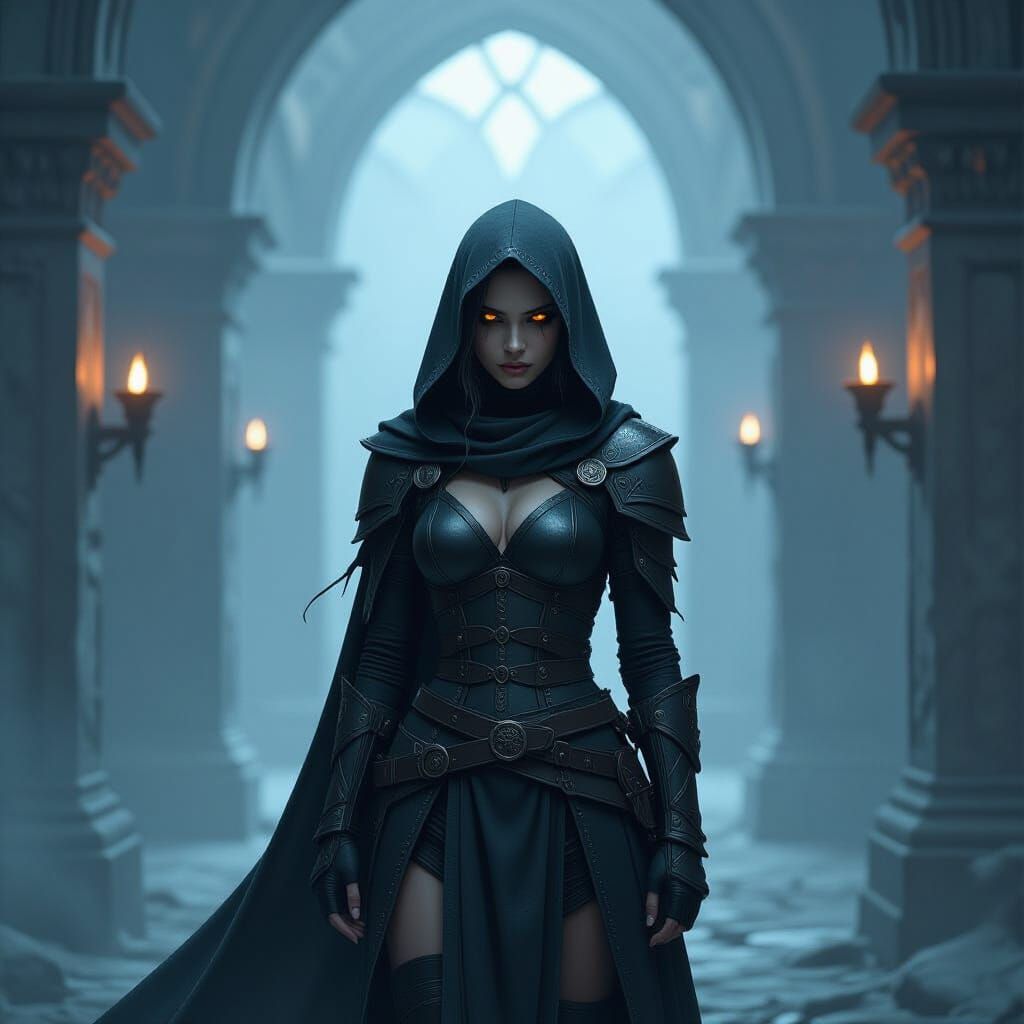 Shadow Assassin Marks a Soul in a Dark Chamber