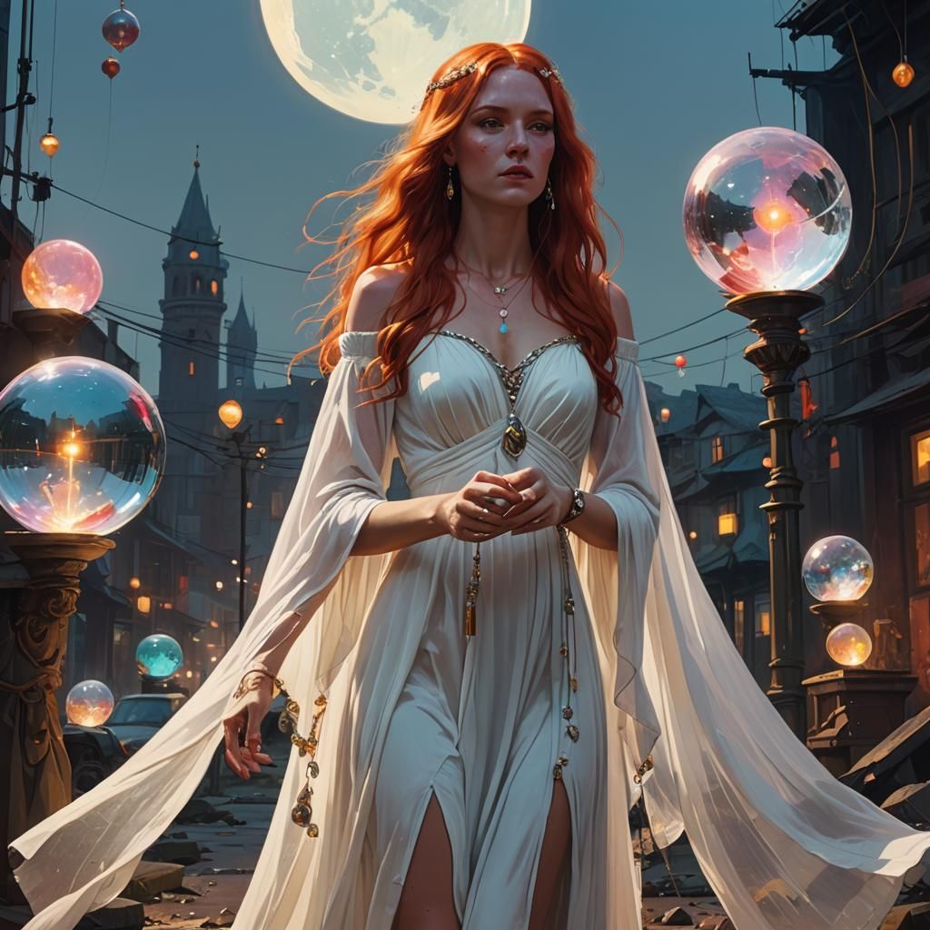 Goddess with Crystal Ball in Matte Painting Style