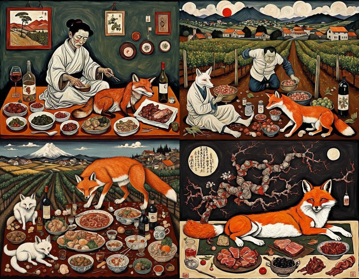 Surrealistic Homunculus Fox in Egon Schiele Style