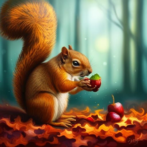 Squirrel Eating Acorn in Graffiti Splash Art