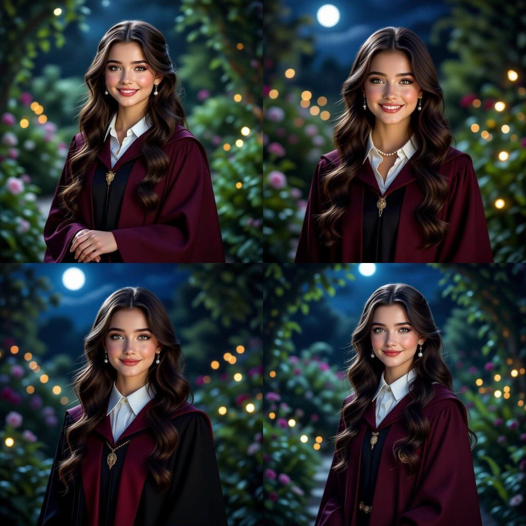 Elegant Hogwarts Student in Magical Garden Portrait