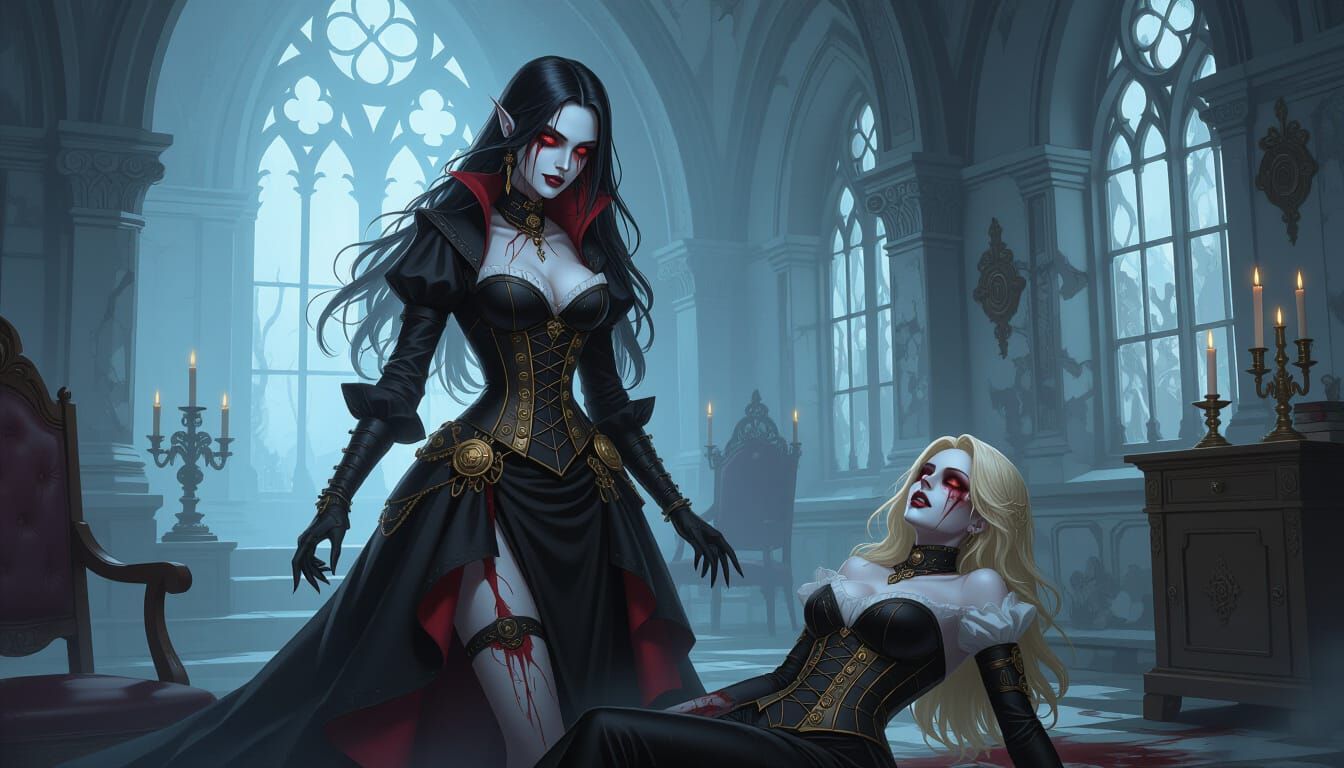 Gothic Manor Vampire-Zombie Hybrid Confrontation