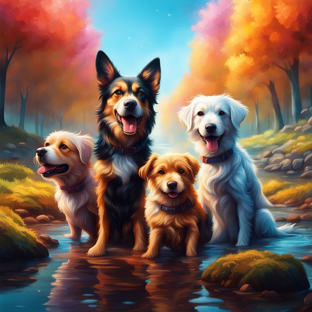 Cinematic Fantasy Landscape with Dogs in Splash Art