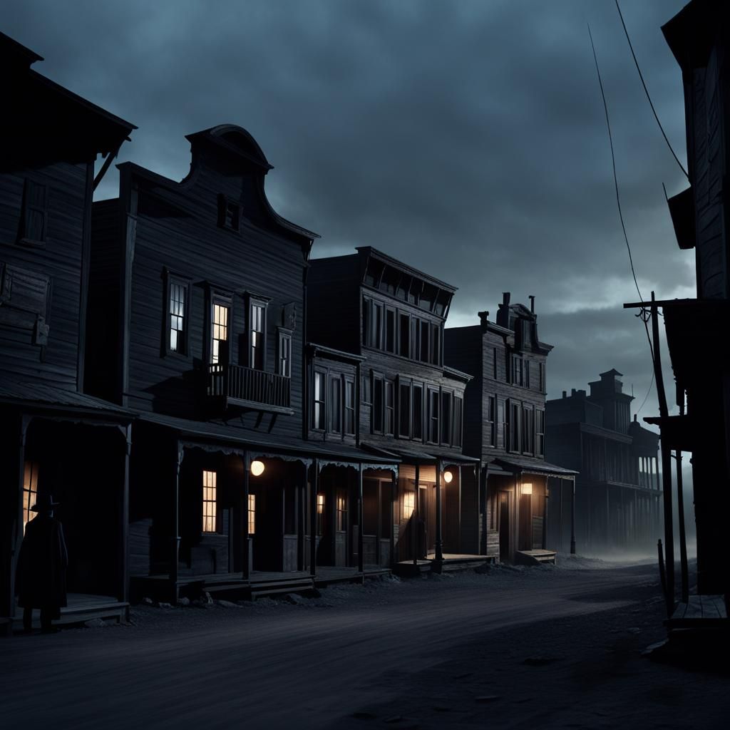 Eerie Western Town in Gothic Horror Style