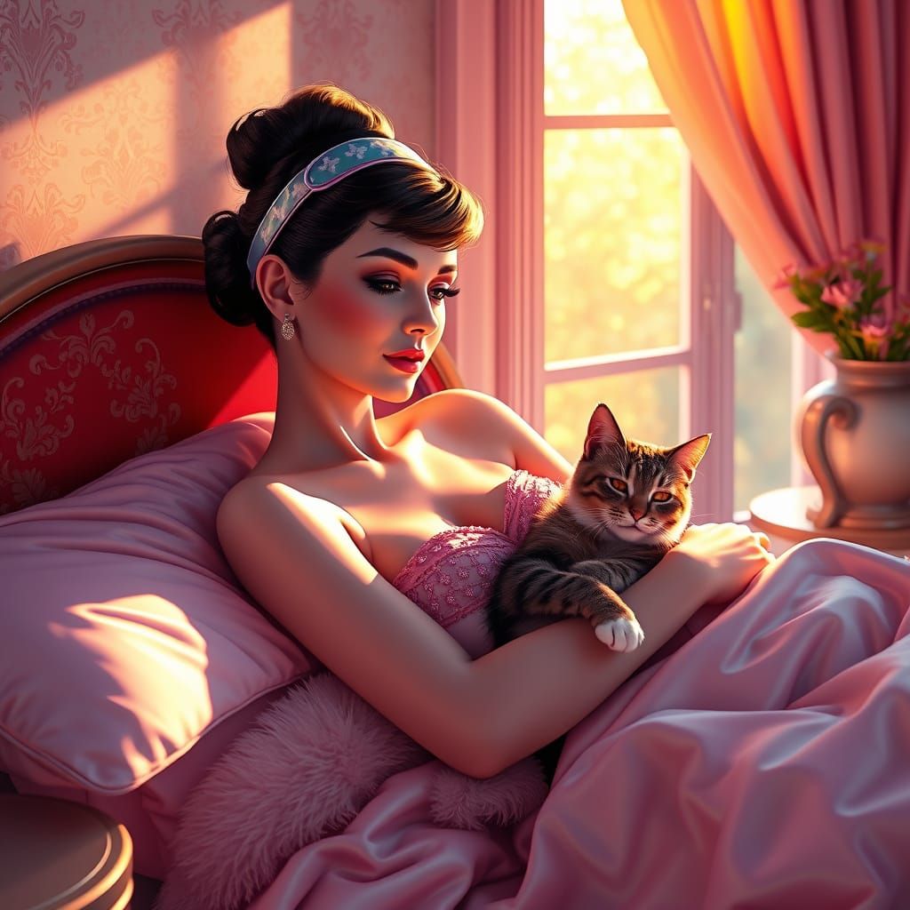 Luxurious Morning in a Whimsical Boudoir, in a Hyperrealisti...