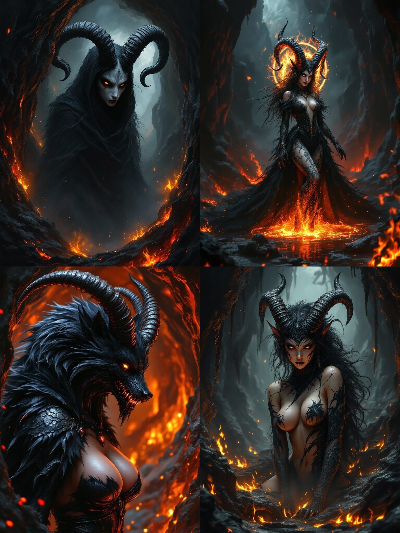 Hyperrealistic Demon Woman in Hellish Underworld