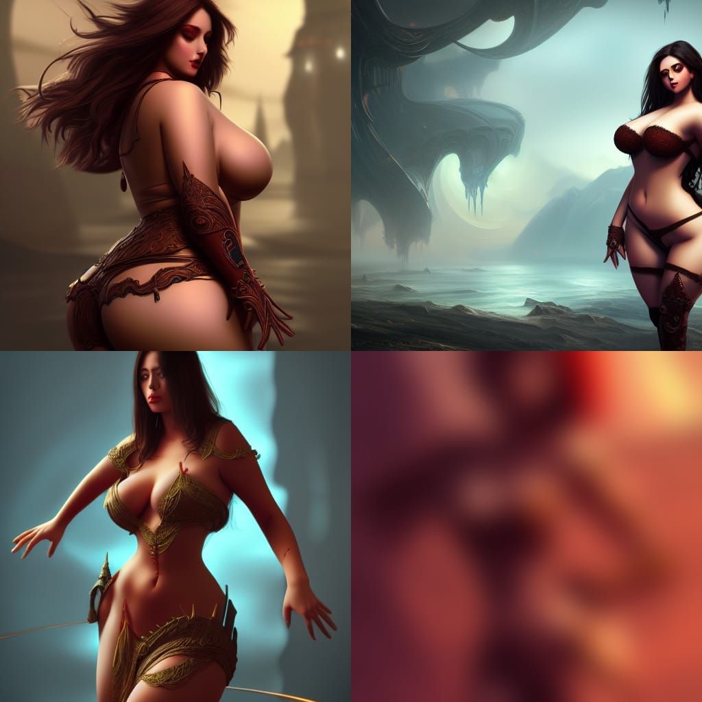 Curvy Brunette Woman in Detailed Matte Painting