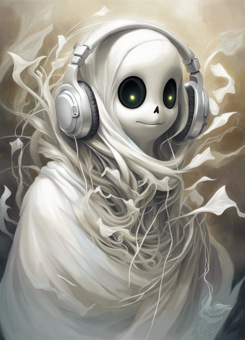 Cute ghost listening to some tunes