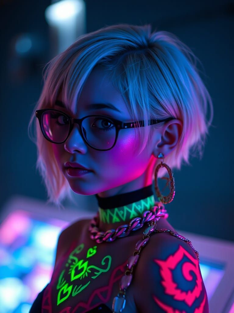 Chibi Anime Waifu with Neon Tattoos