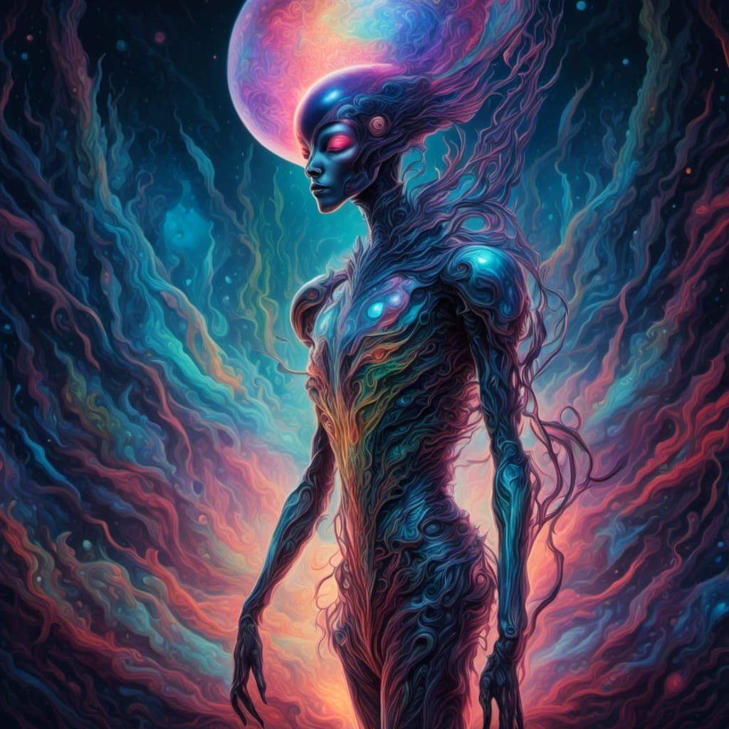 alien with iridescent skin