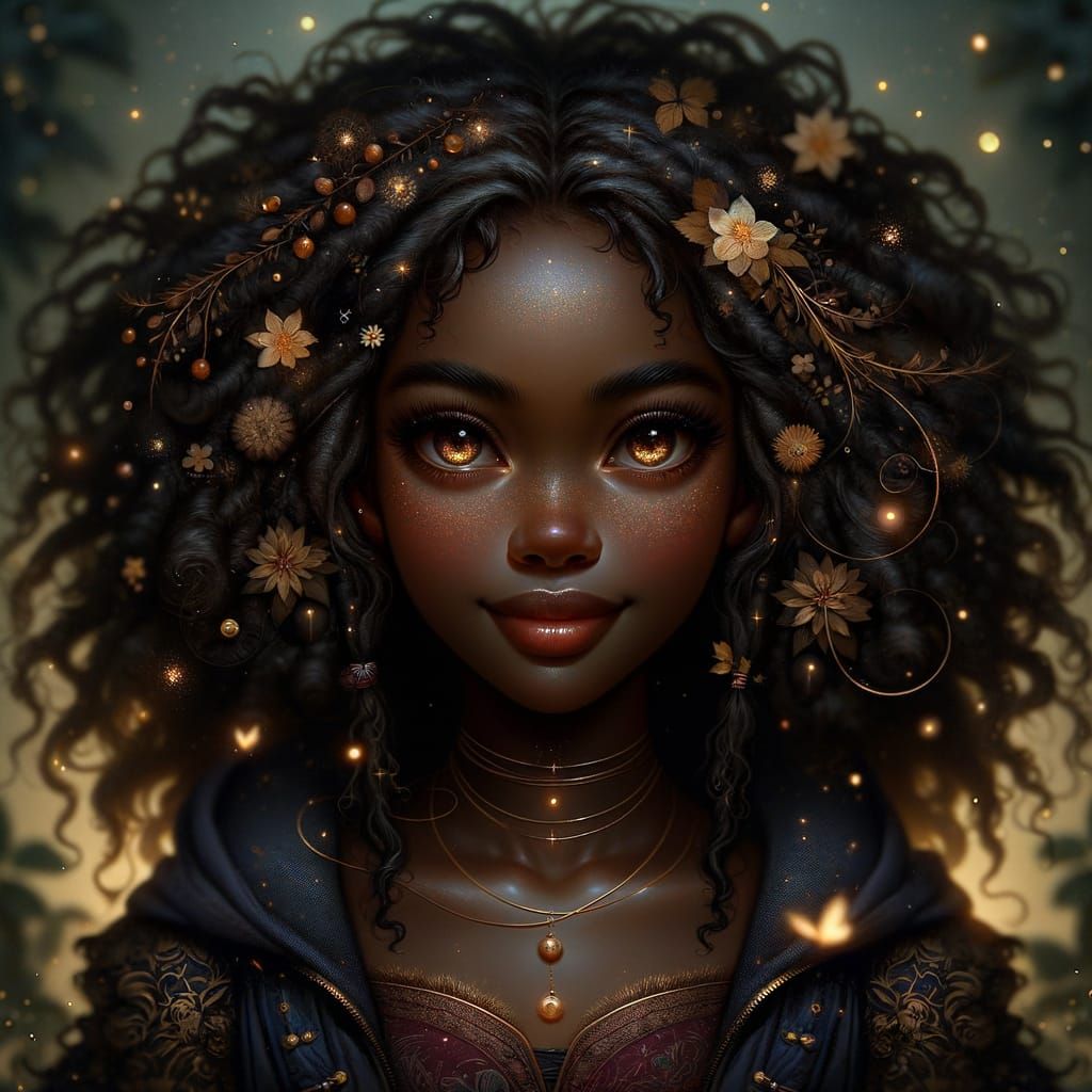 Dark Snow: Enchanting Forest Princess with Warm Cocoa Skin a...