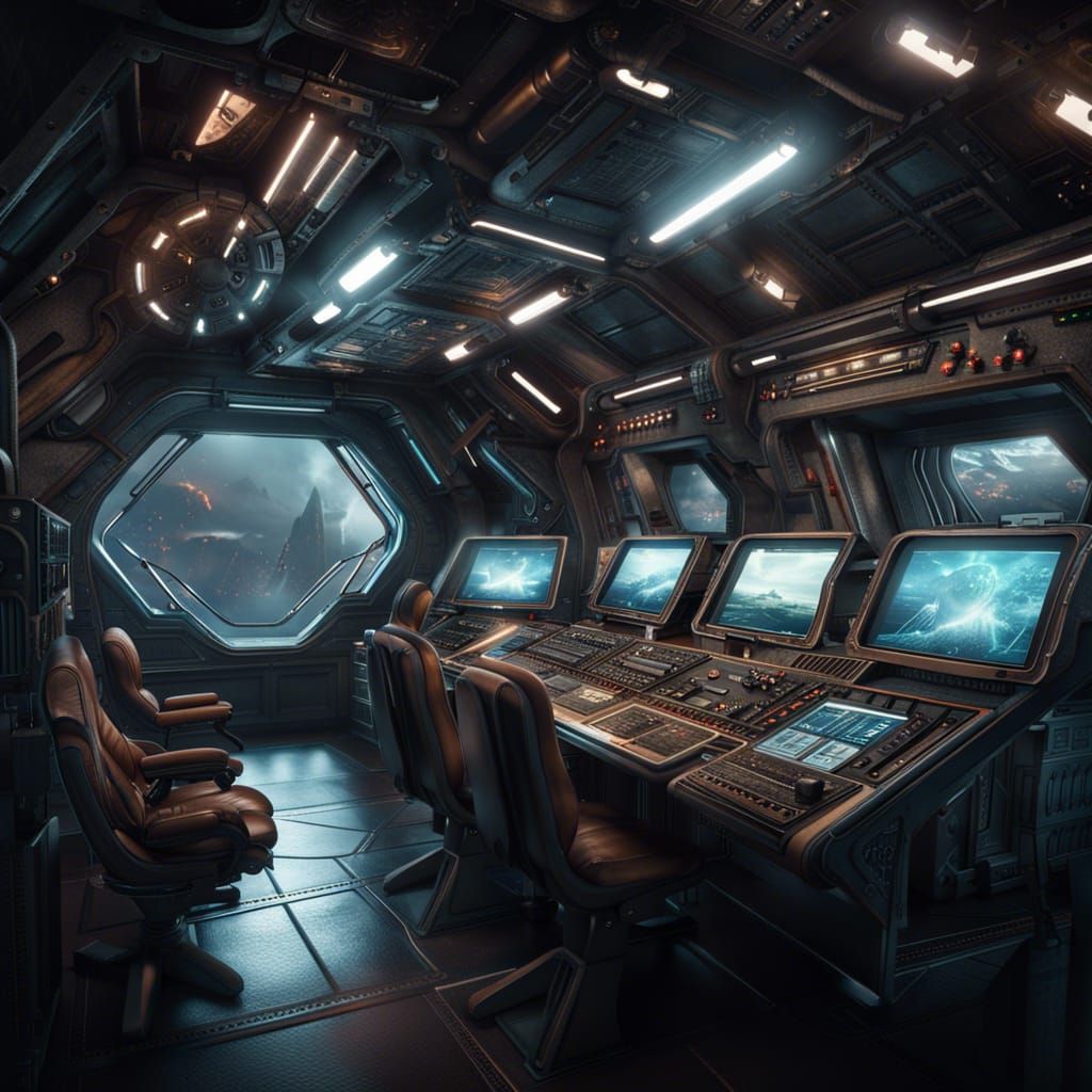 Sci-Fi Spaceship Command Bridge: Rustic Industrial Design