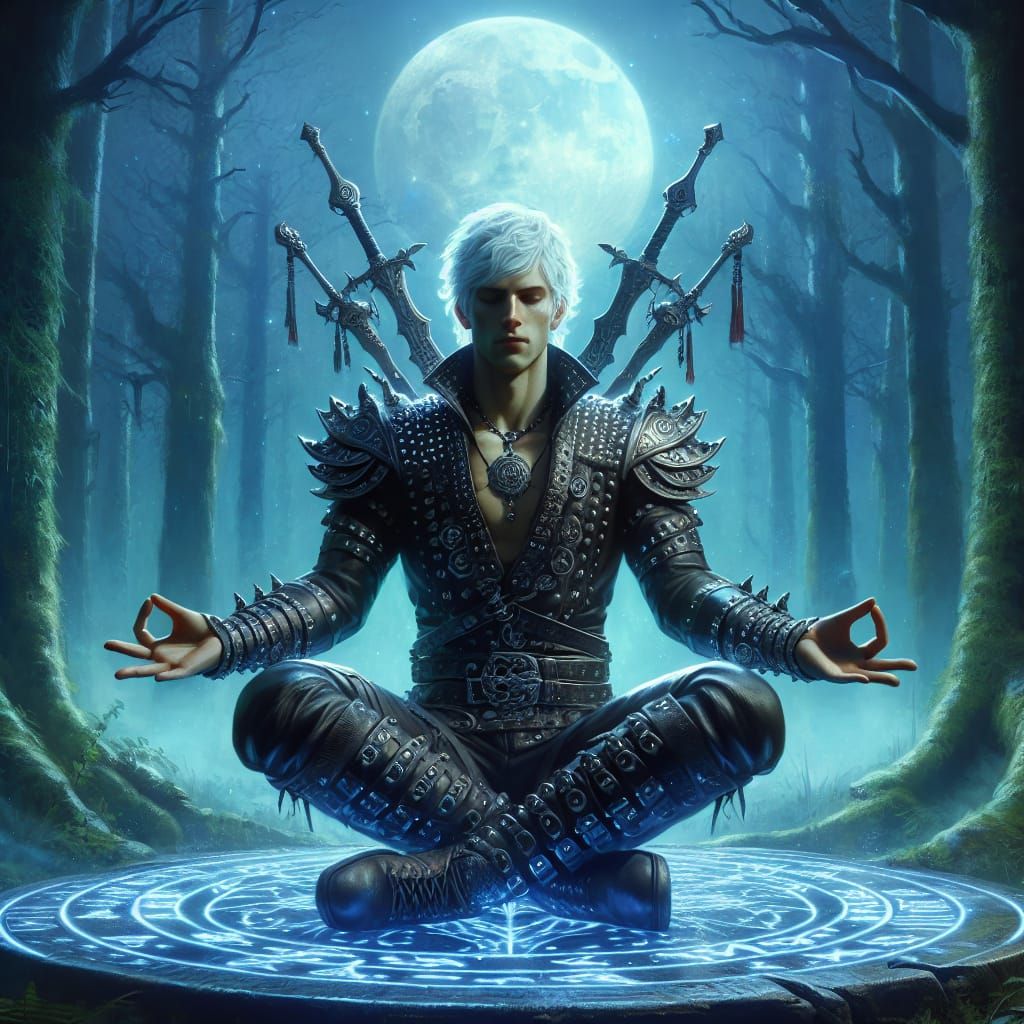 Dark Fantasy Adventurer in Meditative Pose