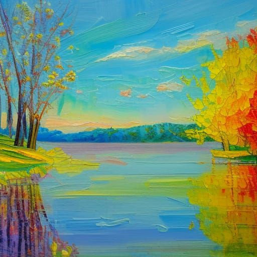 Spring Lake: Neo-Impressionist Oil Painting