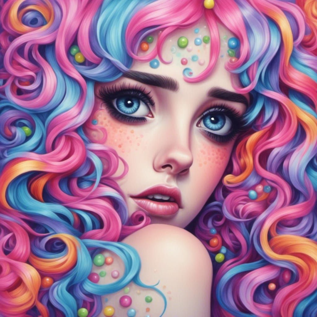 Candy Woman with Rainbow Hair