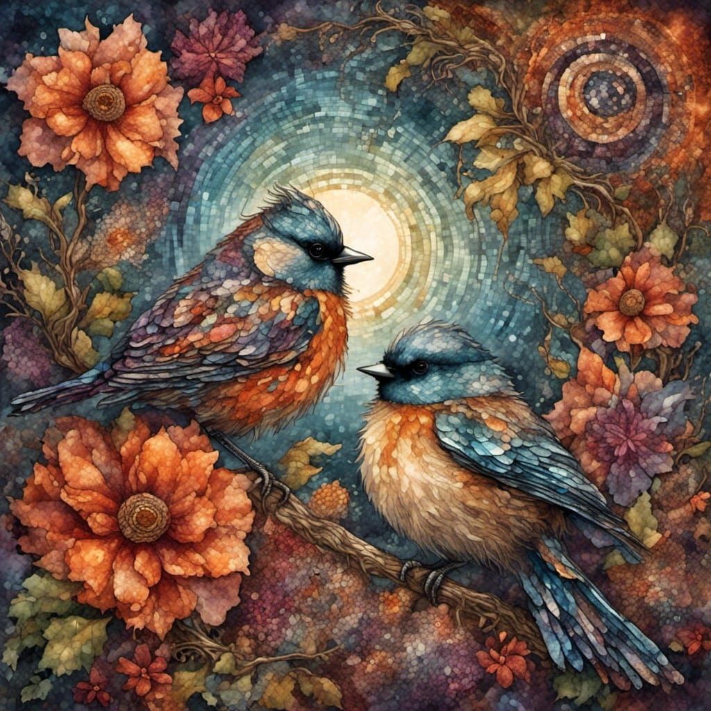 Women Watch Fiery Sunrise: Vibrant Tapestry Art