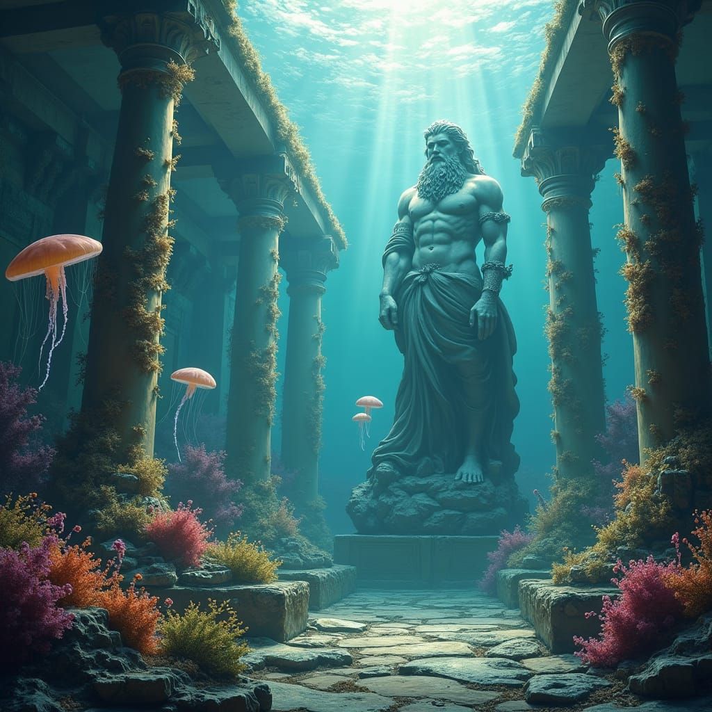 Majestic Underwater Cityscape with Bioluminescent Fish