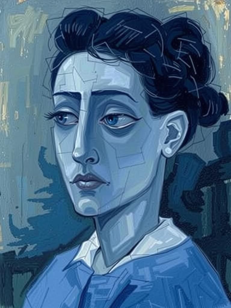 Contemplative Woman Portrait in Cubist Style