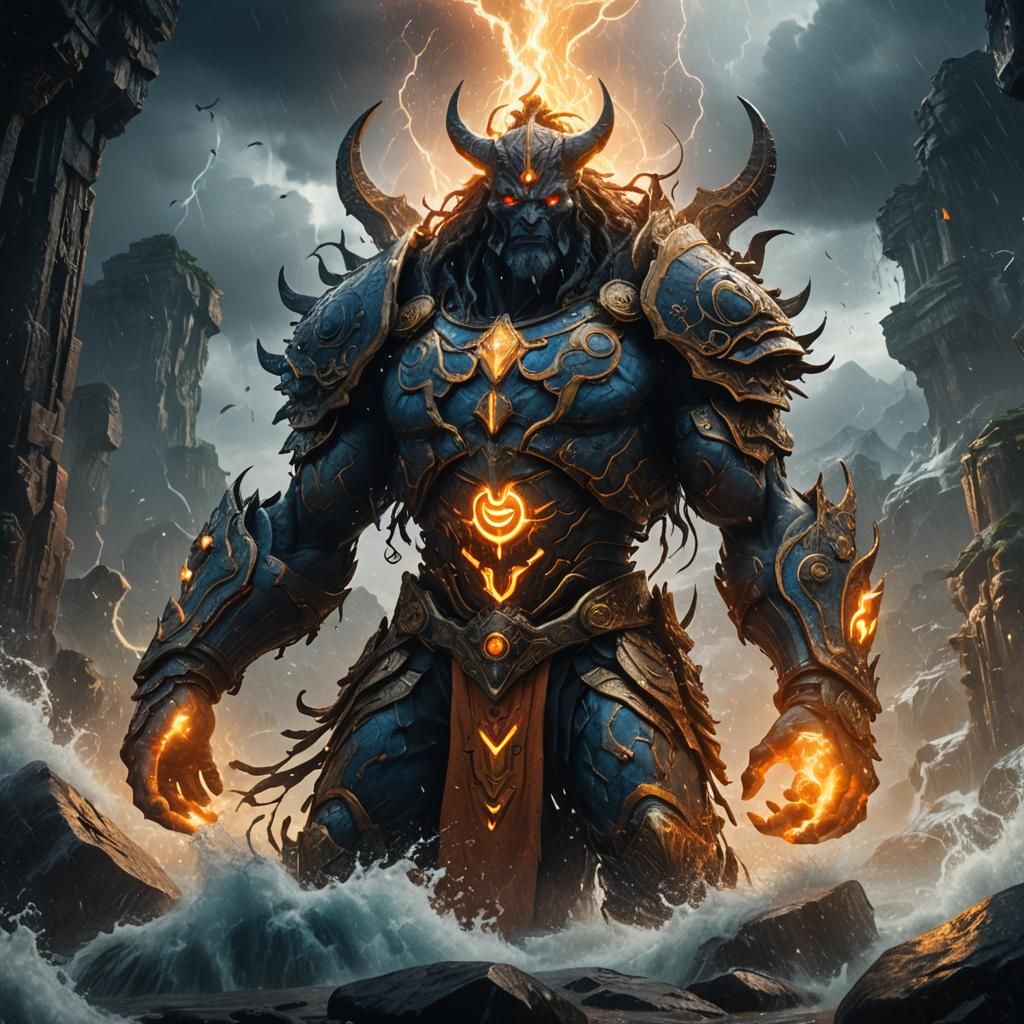 Titan Cronos Rises in Mystical Realm: Fantasy Art