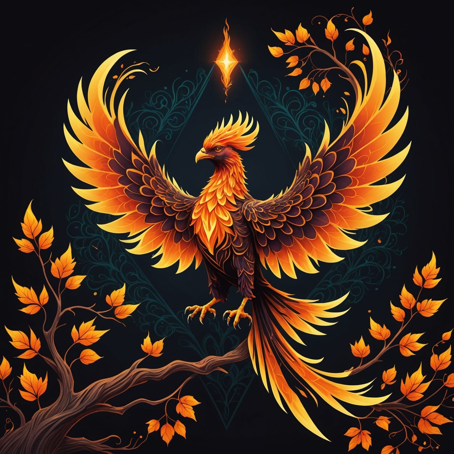 Fiery Phoenix Transforms Into Tree of Flame