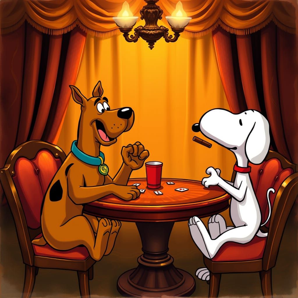 Scooby Doo and Snoopy in Whimsical Poker Game