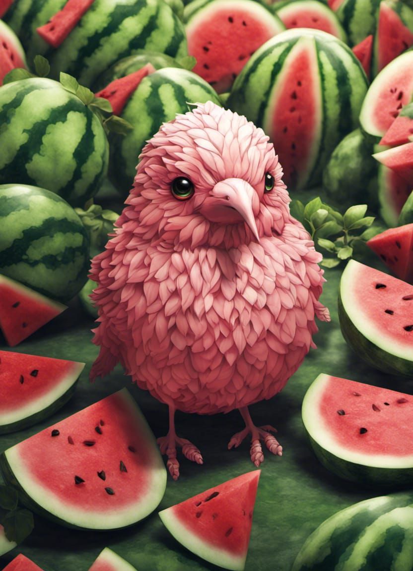 Watermelon Bird Sculpture in Anime Style