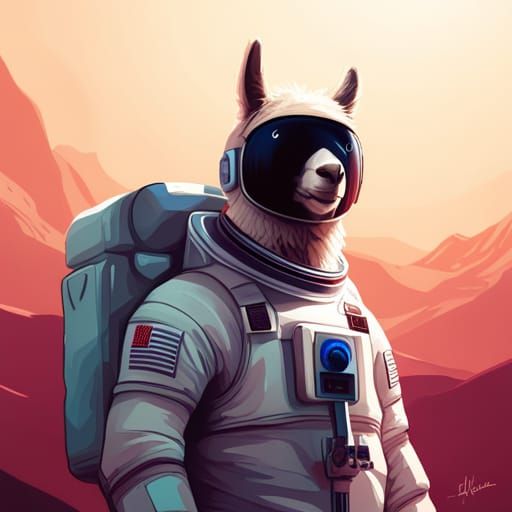 Hyperrealistic Llama Astronaut in Space