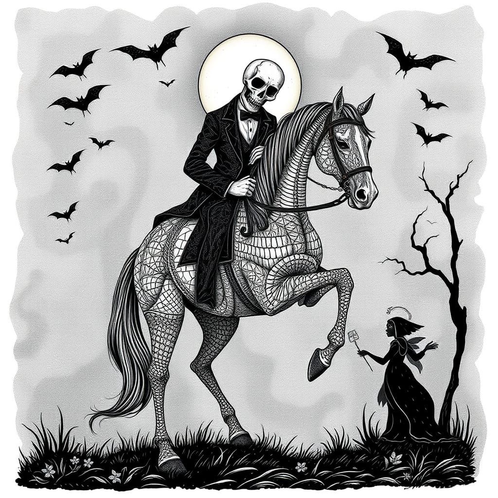 Dullahan in Zentangle Style with Head and Banshee