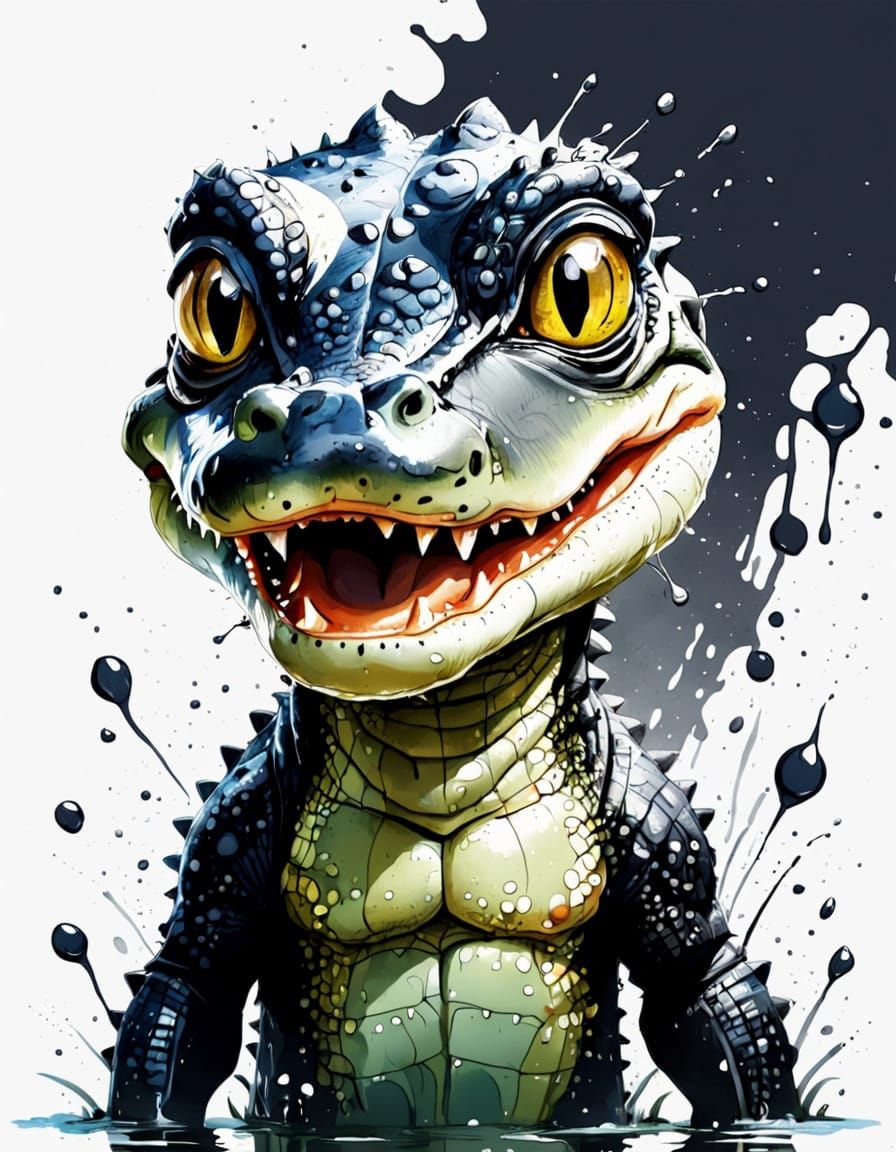 Cute Baby Alligator Ink Portrait